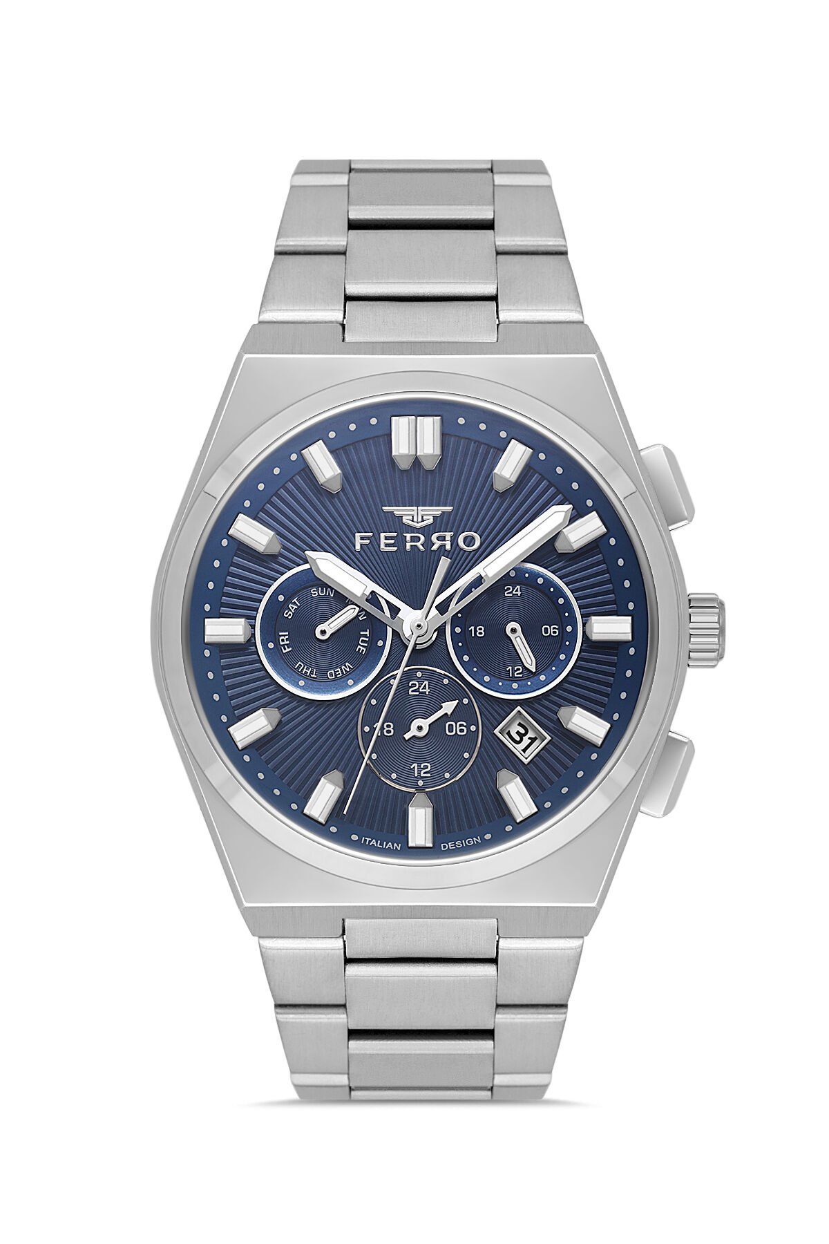 Ferro Gümüş Çelik Kordon Erkek Kol Saati FM43027A-A3 Tüm Fonksiyonlar Aktif 3ATM Su Geçirmez