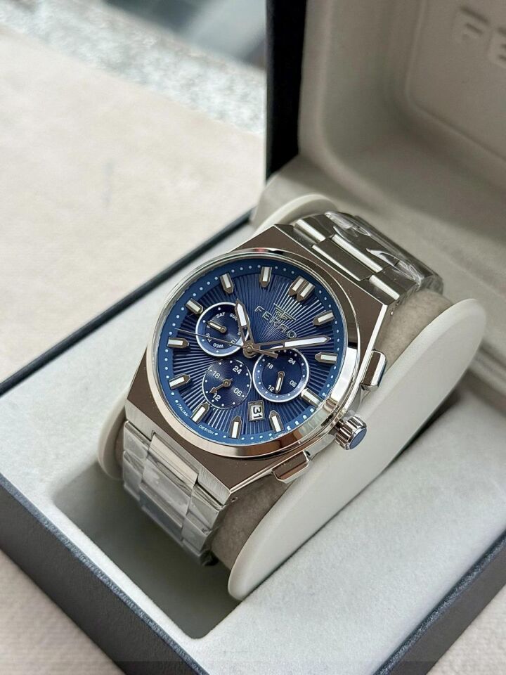 Ferro FM43027A-A3 Quartz Çelik Gri Lacivert Kadran 42 mm Erkek Kol Saati