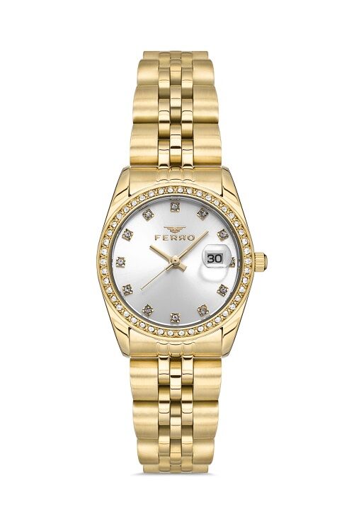 Ferro Sarı Çelik Kordon Kadın Kol Saati FL21450A-B 3ATM Su Geçirmez 2 Yıl Garantili HediyePaketli