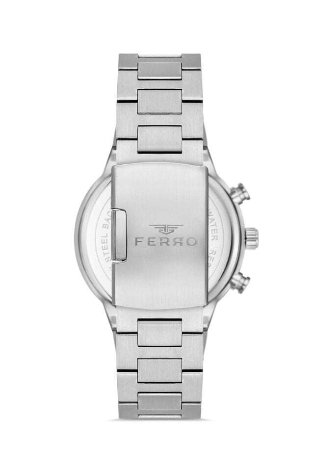 Ferro FM11568AWT-A2 Quartz Çelik Gri Siyah Kadran 44 mm Erkek Kol Saati