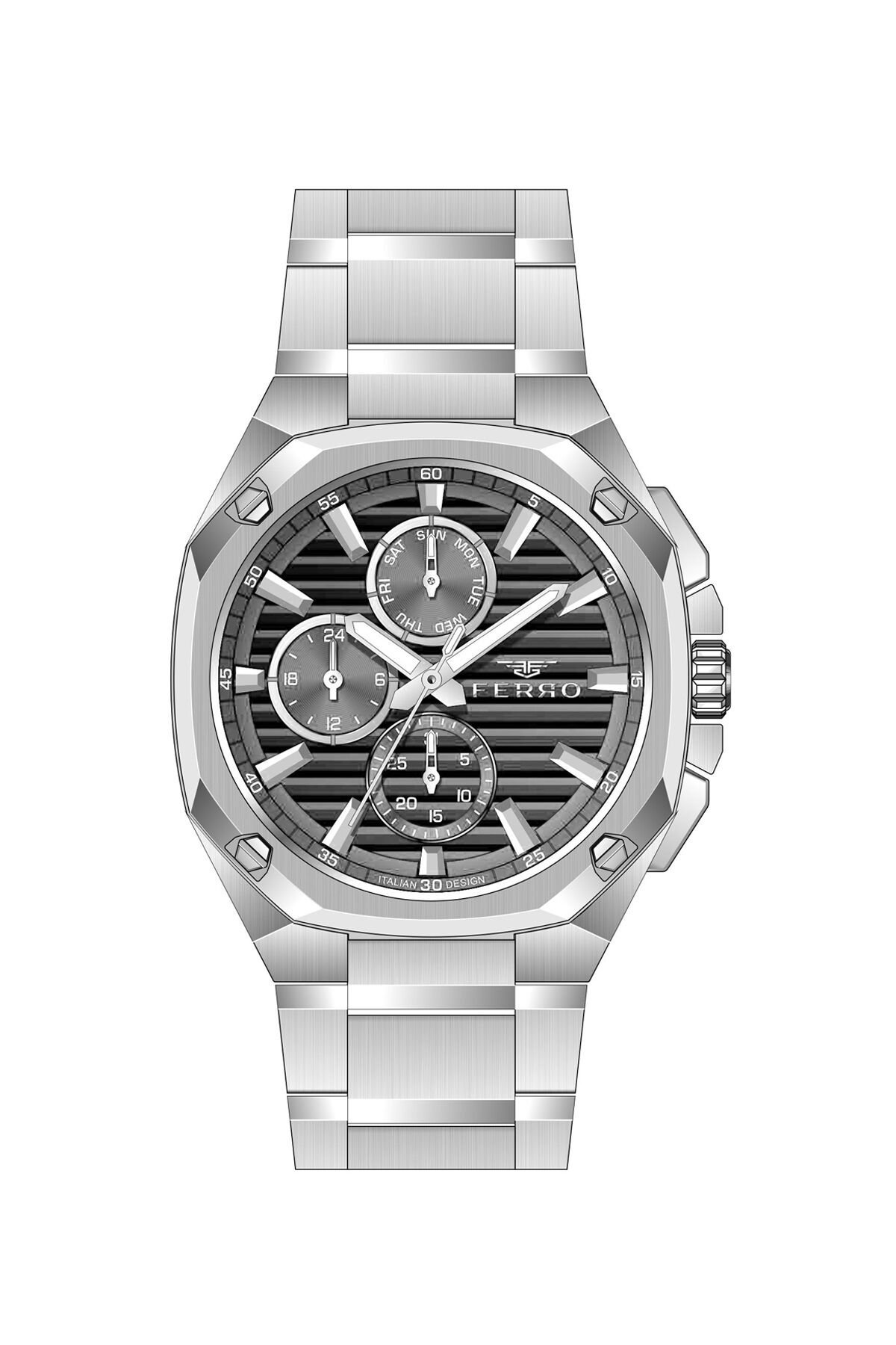 Ferro FM43038A-A4 Quartz Gri Çelik Kordon 43 mm Erkek Kol Saati