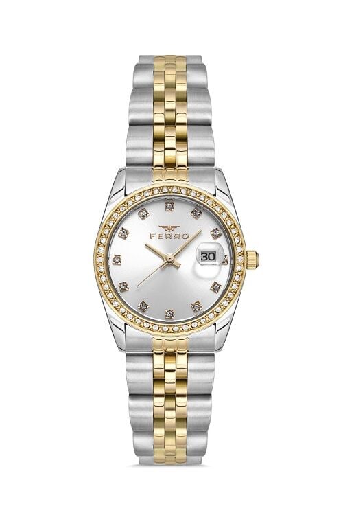 Ferro Sarı ve Gümüş Çelik Kordon Kadın Kol Saati FL21450A-D 3ATM Su Geçirmez 2 Yıl Garantili