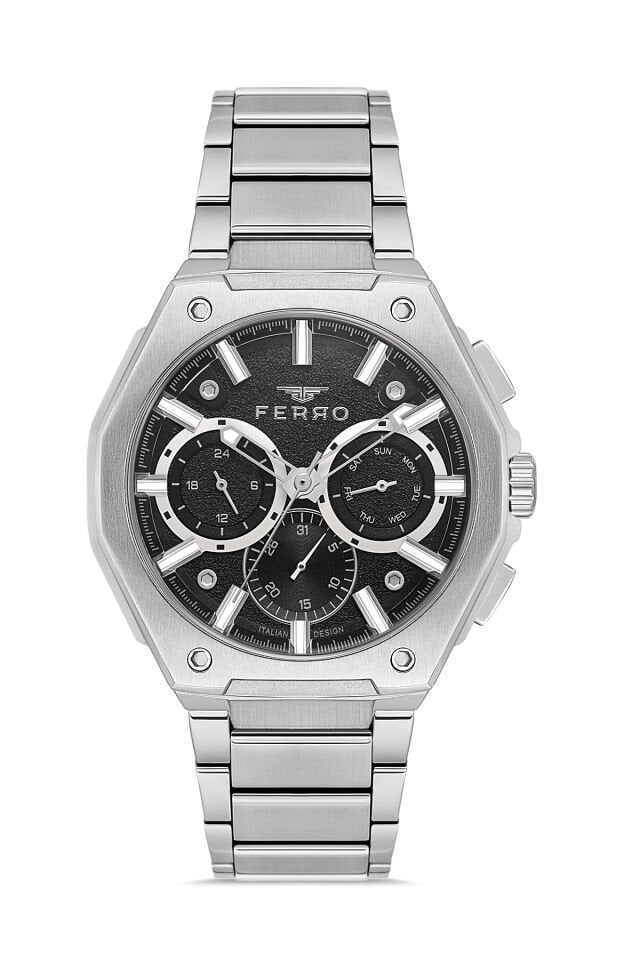 Ferro Gümüş Çelik Kordon Erkek Kol Saati FM43023AWT-A2 Tüm Fonksiyonlar Aktif 3ATM Su Geçirmez