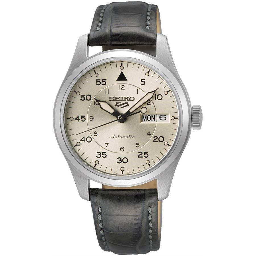 Seiko SRPJ87K1 Otomatik Deri Gri Krem Kadran 10 ATM 36 mm Erkek Kol Saati