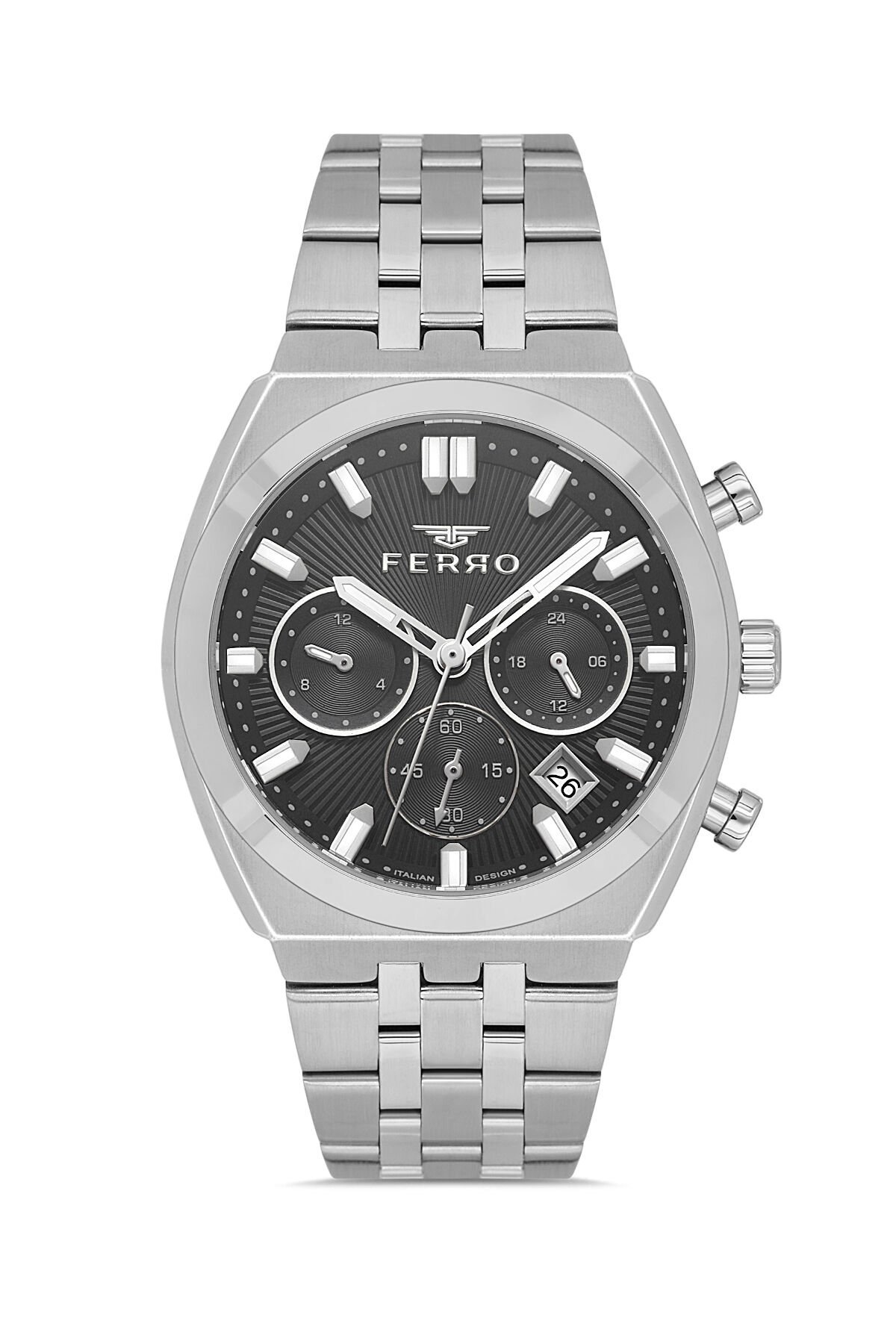 Ferro Gümüş Çelik Kordon Erkek Kol Saati FM43022A-A2 Tüm Fonksiyonlar Aktif 3ATM Su Geçirmez