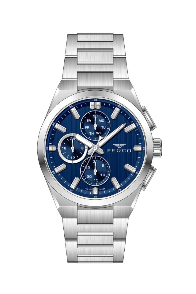 Ferro FM43037A-A3 Quartz Çelik Gri Lacivert Kadran 44 mm Erkek Kol Saati