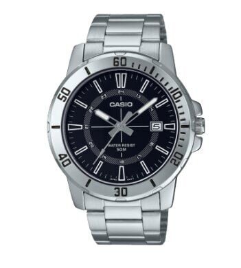 Casio MTP-VD01D-1CVUDF Quartz Çelik Gri Siyah Kadran 45 mm Erkek Kol Saati