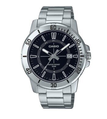 Casio MTP-VD01D-1CVUDF Quartz Çelik Gri Siyah Kadran 45 mm Erkek Kol Saati