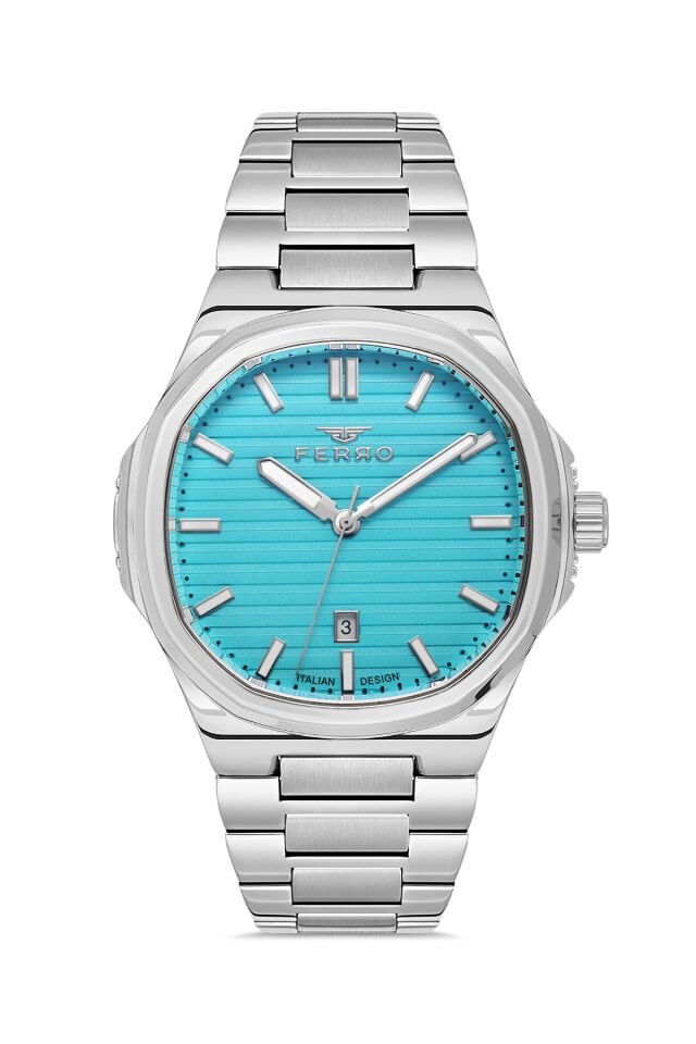 Ferro FM11648AWT-A15 Quartz Çelik Gri Turkuaz Kadran 40 mm Erkek Kol Saati