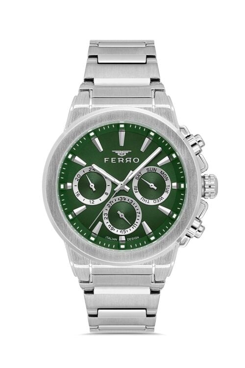 Ferro Gümüş Çelik Kordon Erkek Kol Saati FM40123A-A6 Tüm Fonksiyonlar Aktif 3 ATM Su Geçirmez