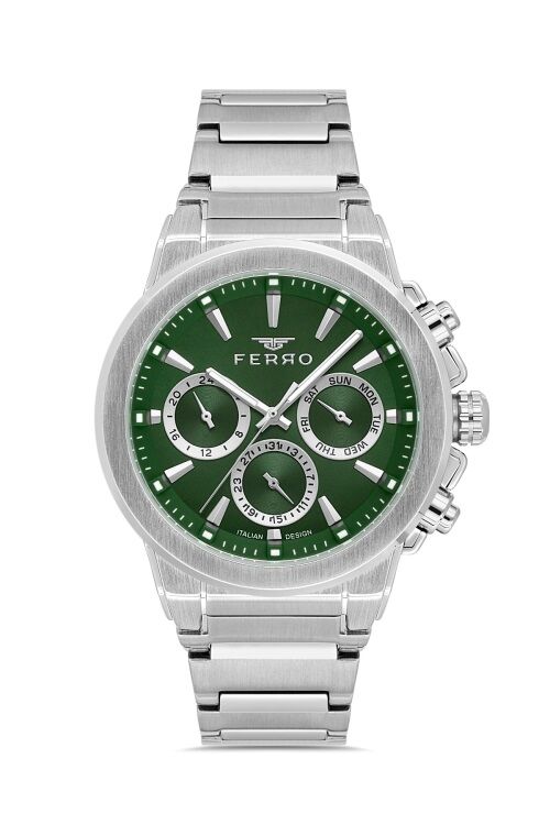 Ferro Gümüş Çelik Kordon Erkek Kol Saati FM40123A-A6 Tüm Fonksiyonlar Aktif 3 ATM Su Geçirmez