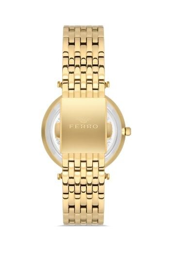 Ferro Sarı Çelik Kordon Kadın Kol Saati FL21449A-B 3ATM Su Geçirmez 2 Yıl Garantili HediyePaketli