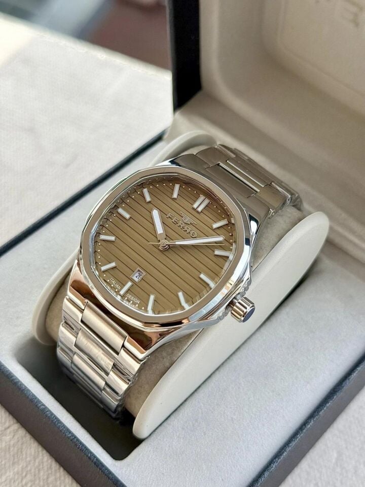 Ferro FM11648AWT-A12 Quartz Çelik Gri Bej Kadran 40 mm Erkek Kol Saati