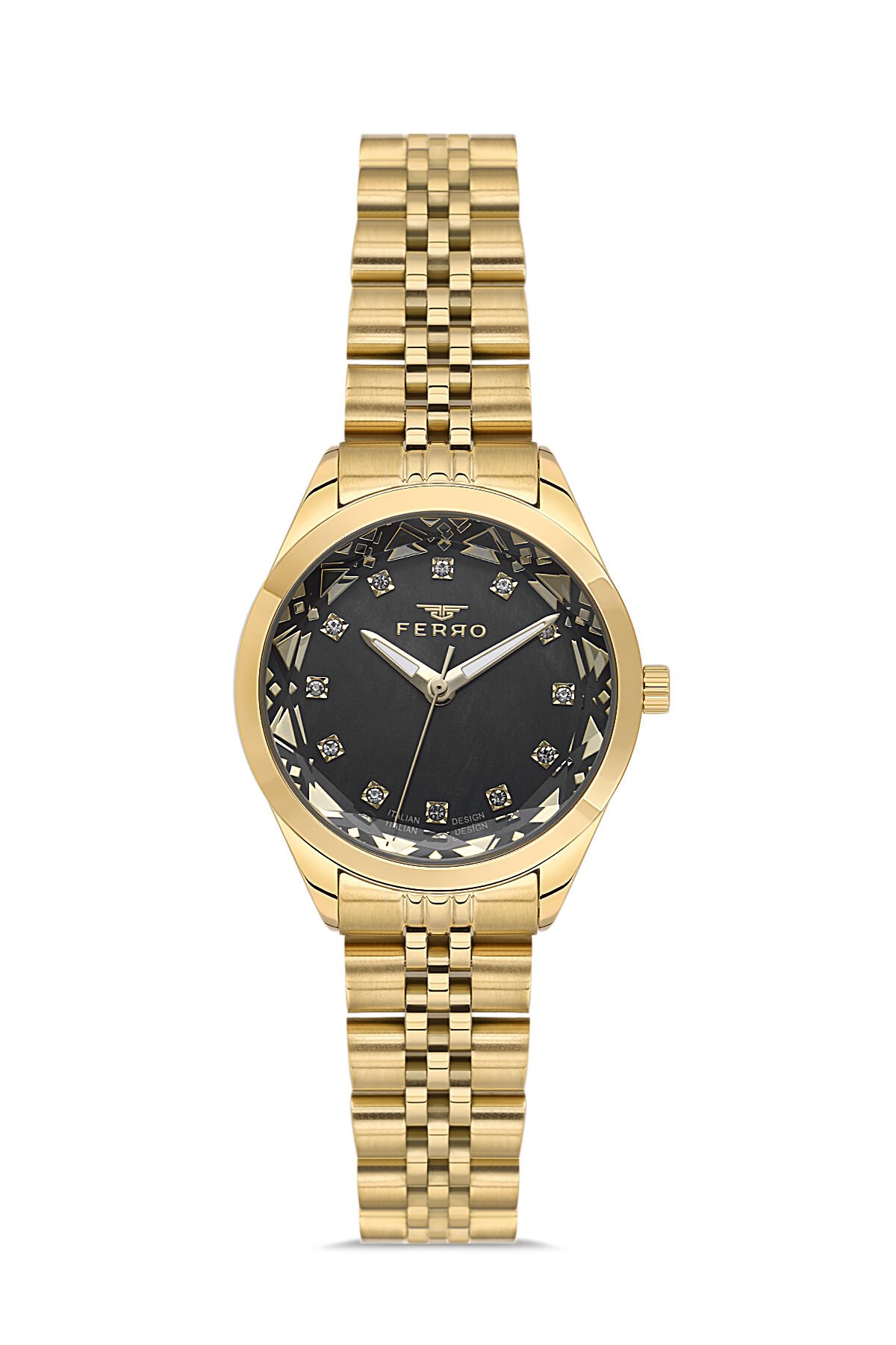 Ferro FL21741AWT-B2 Quartz Çelik Altın Rengi Siyah Kadran 29 mm Kadın Kol Saati