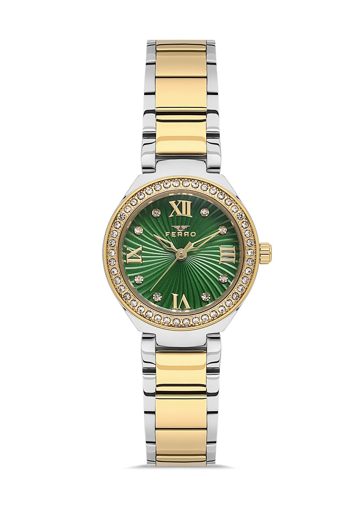Ferro Fl21611AWT-D6 Quartz Çelik Altın/Gri Yeşil Kadran 26 mm Kadın Kol Saati