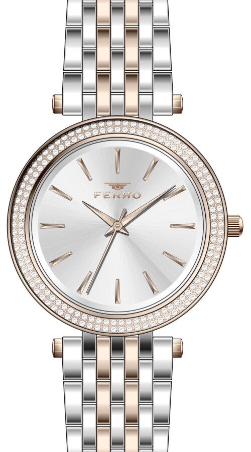 Ferro Rose ve Gümüş Çelik Kordon Kadın Kol Saati FL21449A-E 3ATM Su Geçirmez 2 Yıl Garantili