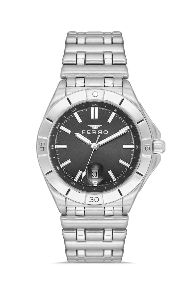 Ferro FM43017A-A2 Quartz Çelik Gri Siyah Kadran 41 mm Erkek Kol Saati