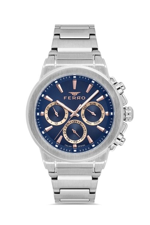 Ferro Gümüş Çelik Kordon Erkek Kol Saati FM40123A-A3 Tüm Fonksiyonlar Aktif 3 ATM Su Geçirmez