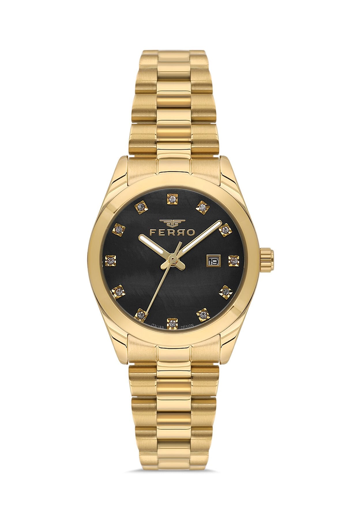 Ferro FL21570AWT-B2 Quartz Çelik Altın Rengi Siyah Kadran 31 mm Kadın Kol Saati