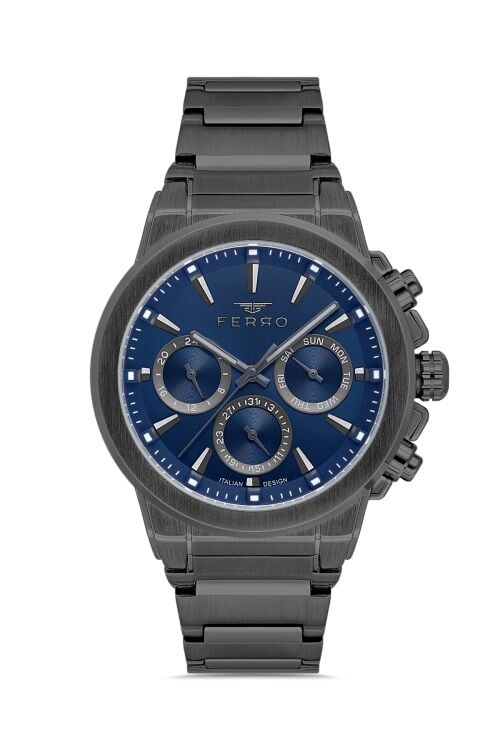 Ferro Gri Çelik Kordon Erkek Kol Saati FM40123A-V Tüm Fonksiyonlar Aktif 3 ATM Su Geçirmez