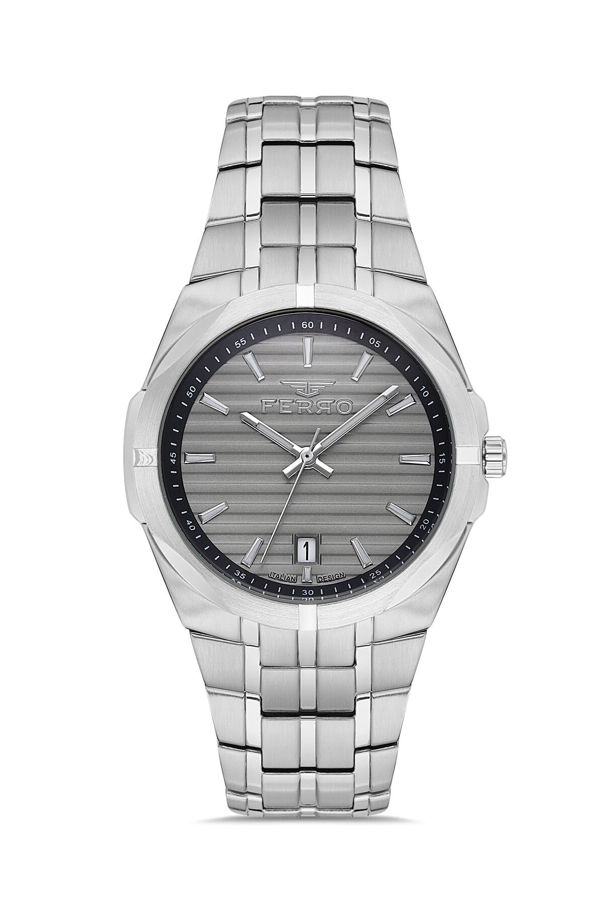 Ferro Gümüş Çelik Kordon Erkek Kol Saati FM40143A-A4 Tüm Fonksiyonlar Aktif 3 ATM Su Geçirmez