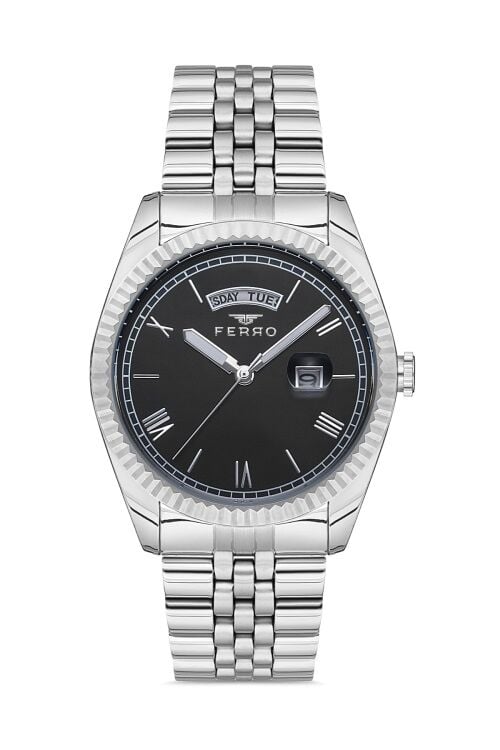 Ferro F11130A-A2 Quartz Çelik Gri Siyah Kadran 41 mm Erkek Kol Saati