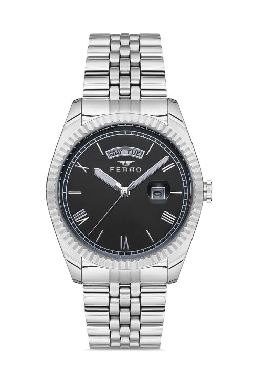 Ferro F11130A-A2 Quartz Çelik Gri Siyah Kadran 41 mm Erkek Kol Saati