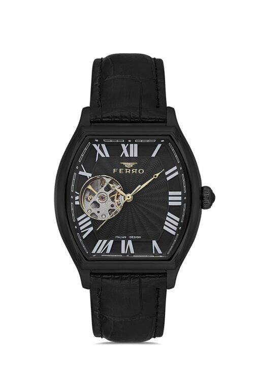 Ferro Siyah Deri Kordon Erkek Kol Saati FM40124B-G Tüm Fonksiyonlar Aktif 3 ATM Su Geçirmez