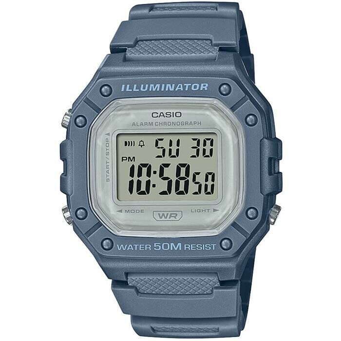 Casio W-218HC-2AVDF Quartz Silikon Mavi Gri Kadran 43 mm Erkek Kol Saati