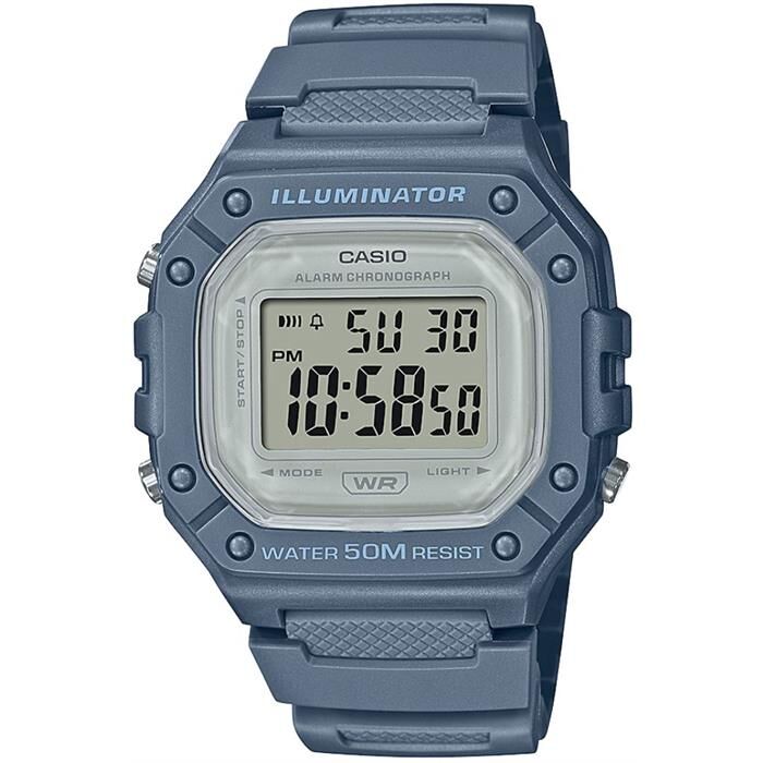 Casio W-218HC-2AVDF Quartz Silikon Mavi Gri Kadran 43 mm Erkek Kol Saati