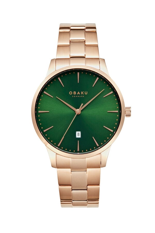 Obaku Denmark V247XDVESV Quartz Çelik Rose Yeşil Kadran 42 mm Erkek Kol Saati
