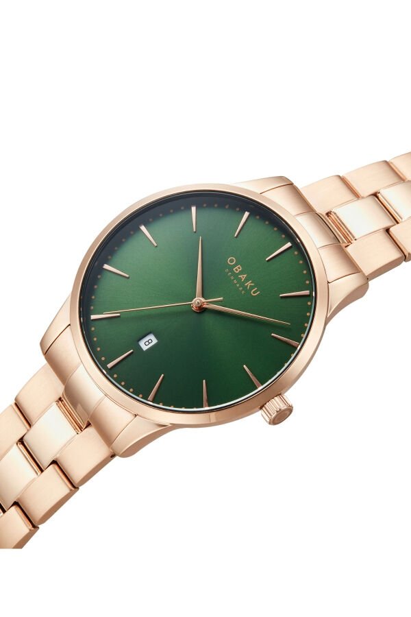 Obaku Denmark V247XDVESV Quartz Çelik Rose Yeşil Kadran 42 mm Erkek Kol Saati