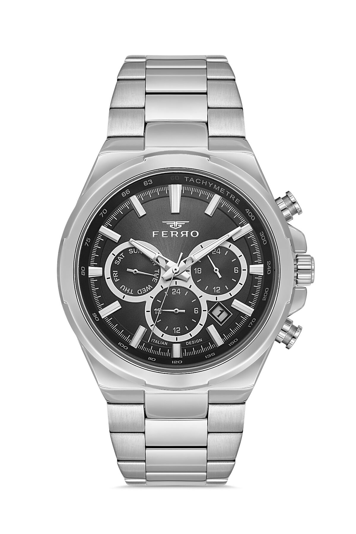 Ferro Gümüş Çelik Kordon Erkek Kol Saati FM11641AWT-A2 Fonksiyonları Aktif 3 ATM Su Geçirmez