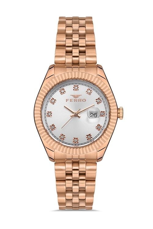 Ferro Rose Çelik Kordon Kadın Kol Saati FL21294A-C 3ATM Su Geçirmez 2 Yıl Garantili HediyePaketli