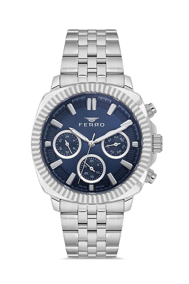 Ferro FM11627AWT-A3 Quartz Çelik Gri Lacivert Kadran 42 mm Erkek Kol Saati