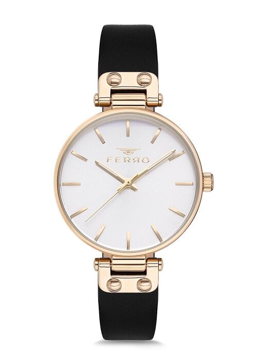 Ferro Siyah Deri Kordon Kadın Kol Saati F1894B-962-N 3ATM Su Geçirmez 2 Yıl Garantili HediyePaketli