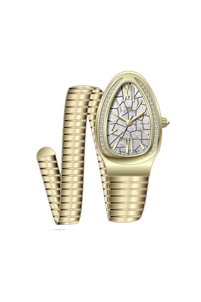 Ferro FL40154A-B Quartz Yılan Tasarım Altın Rengi 25 mm Kadın Kol Saati