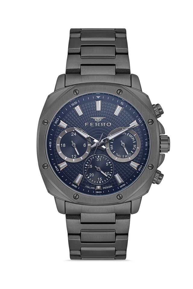Ferro FM11652AWT-V3 Quartz Çelik Gri Lacivert Kadran 42 mm Erkek Kol Saati