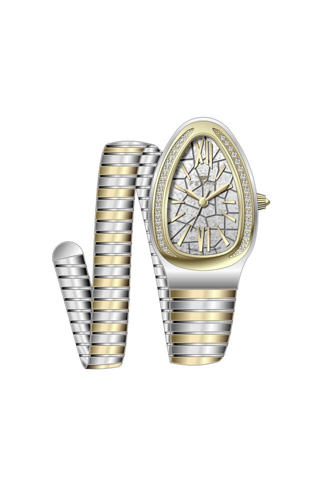 Ferro Sarı ve Gümüş Çelik Kordon Kadın Kol Saati FL40154A-D 3ATM Su Geçirmez 2 Yıl Garantili