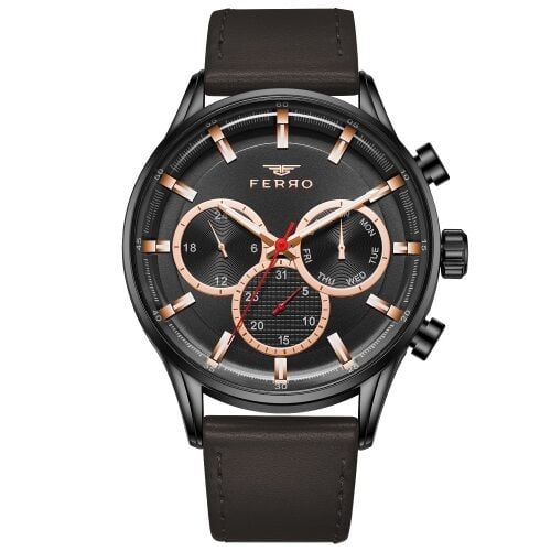 Ferro 44 mm Kahverengi Siyah Deri Kordon Erkek Kol Saati FM11025B-X FM11025B-X