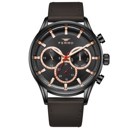 Ferro 44 mm Kahverengi Siyah Deri Kordon Erkek Kol Saati FM11025B-X FM11025B-X