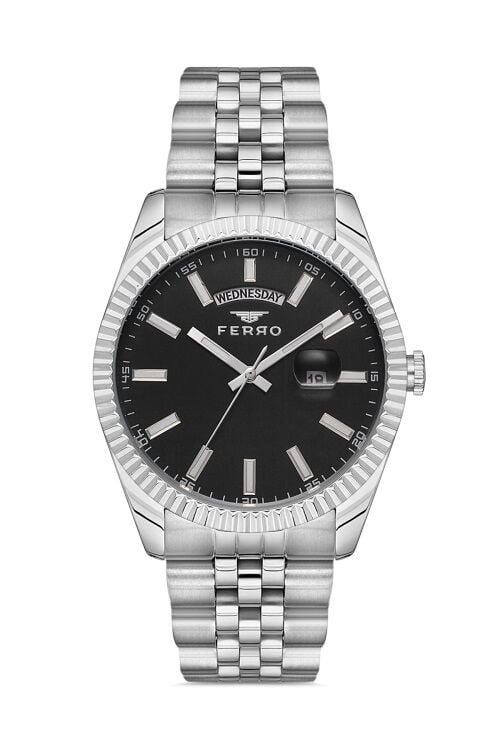 Ferro Gümüş Çelik Kordon Erkek Kol Saati F11247A-A2 3 ATM Su Geçirmez 2 Yıl Garantili Hediye Paketli
