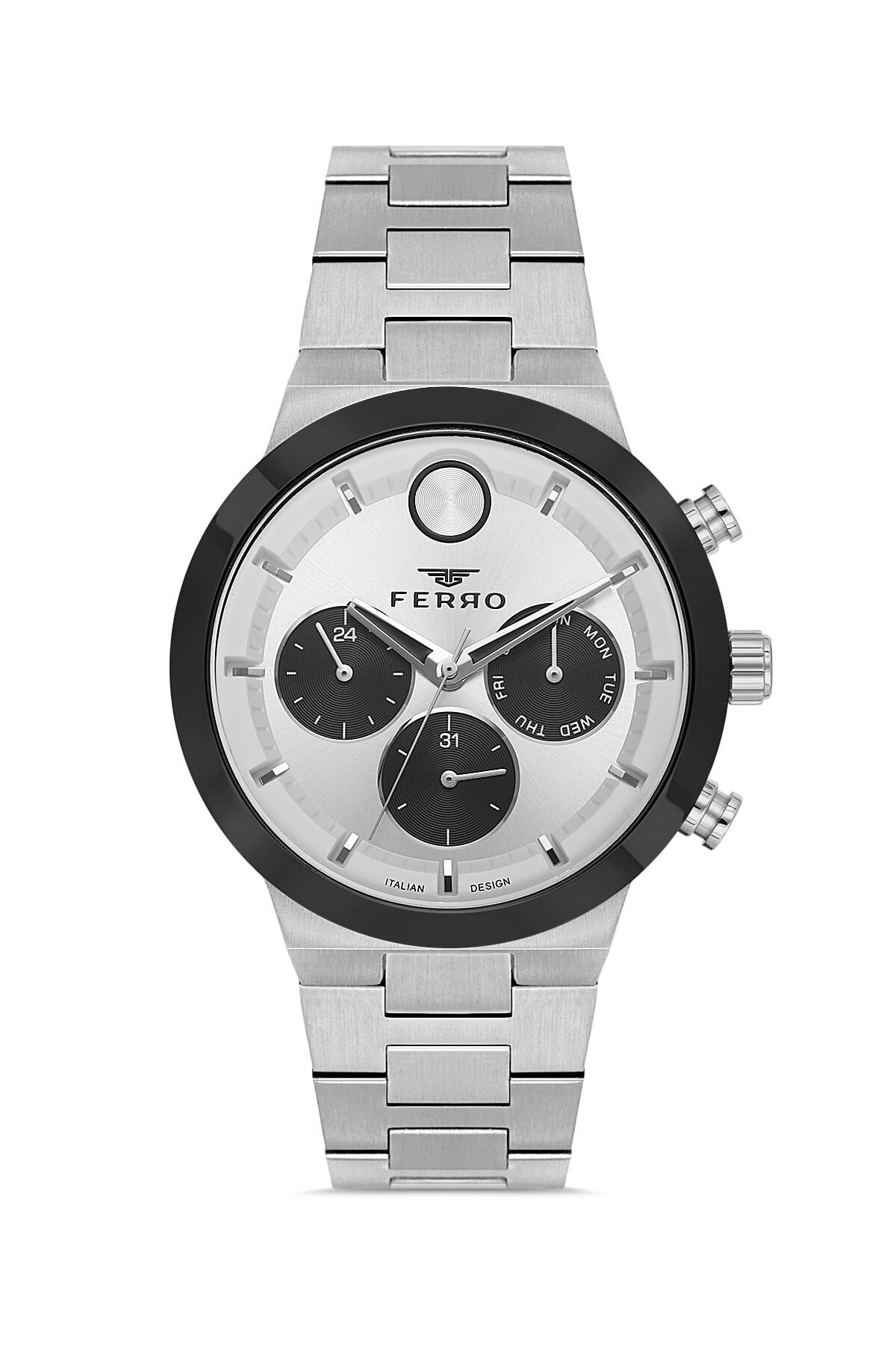Ferro Gümüş Çelik Kordon Erkek Kol Saati FM11568A-J Fonksiyonları Aktif 3 ATM Su Geçirmez