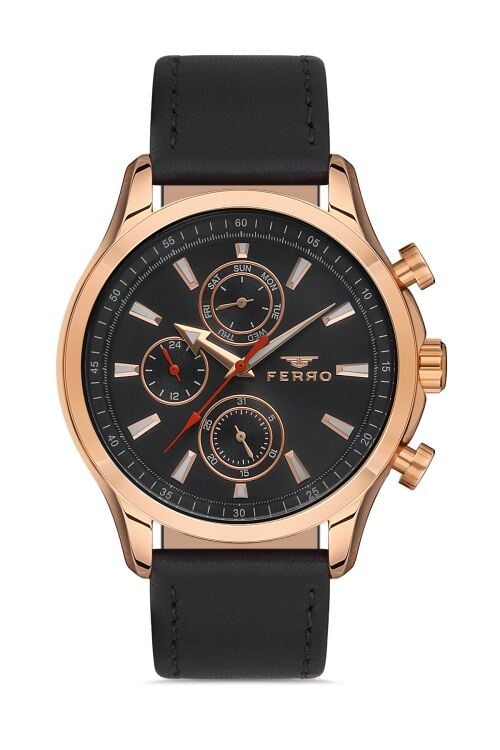 Ferro 45 mm Siyah Deri Kordon Erkek Kol Saati FM11105B-R FM11105B-R