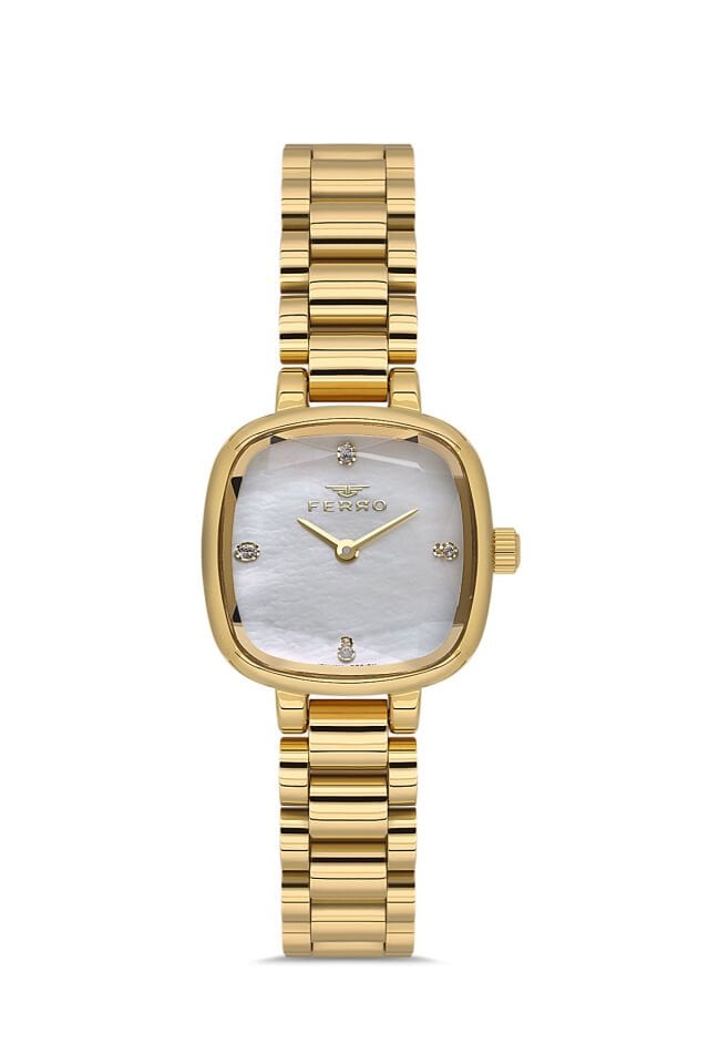 Ferro Sarı Çelik Kordon Kadın Kol Saati FL43028A-B 3ATM Su Geçirmez 2 Yıl Garantili HediyePaketli