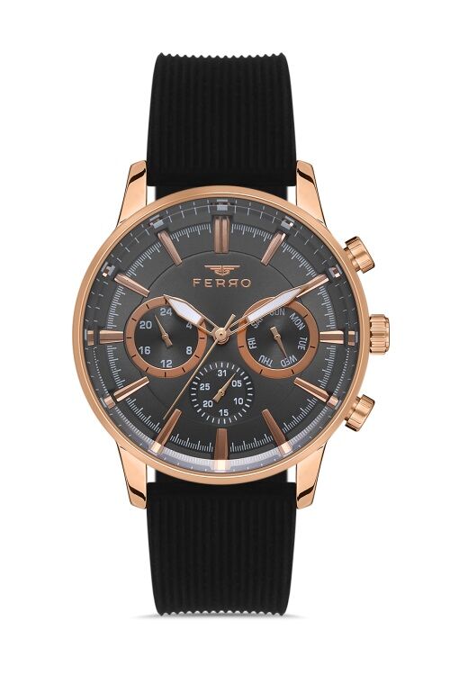 Ferro 44 mm Siyah Silikon Kordon Erkek Kol Saati FM11150D-R4 FM11150D-R4