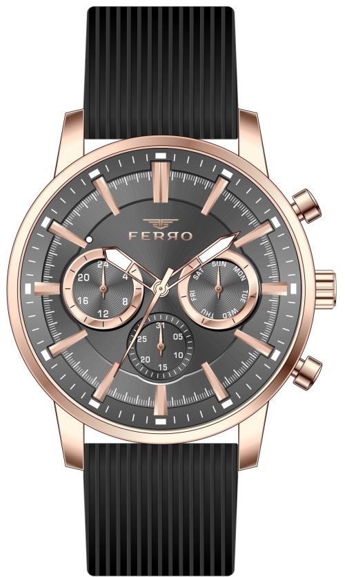 Ferro 44 mm Siyah Silikon Kordon Erkek Kol Saati FM11150D-R4 FM11150D-R4