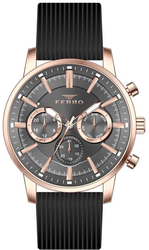 Ferro 44 mm Siyah Silikon Kordon Erkek Kol Saati FM11150D-R4 FM11150D-R4