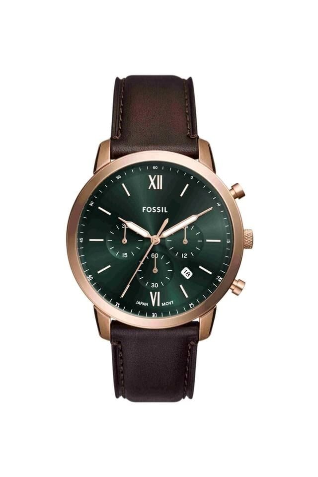 Fossil FFS6073 Quartz Deri Kahverengi Yeşil Kadran 44 mm Erkek Kol Saati