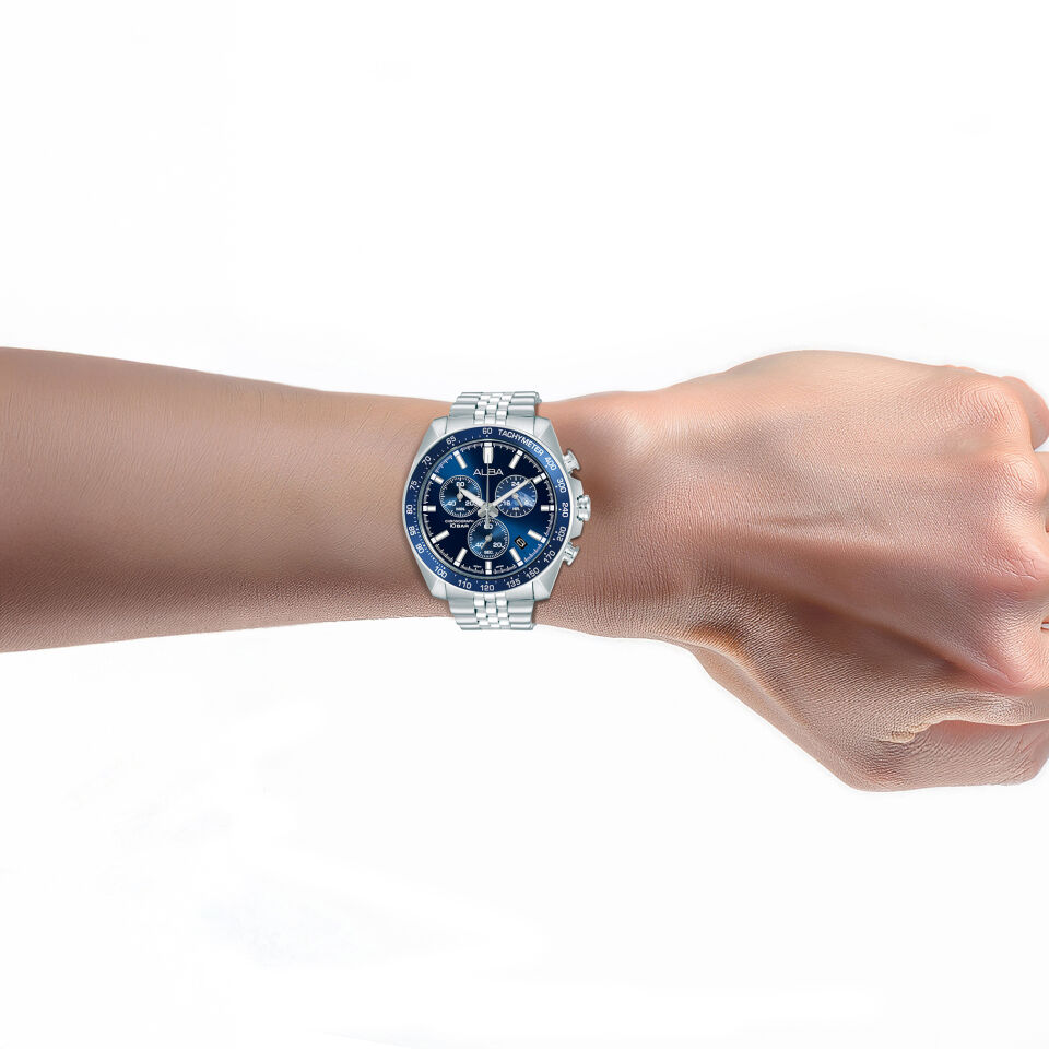 Alba AX7027X1 Quartz Çelik Gri Lacivert Kadran 10 ATM 43 mm Erkek Kol Saati